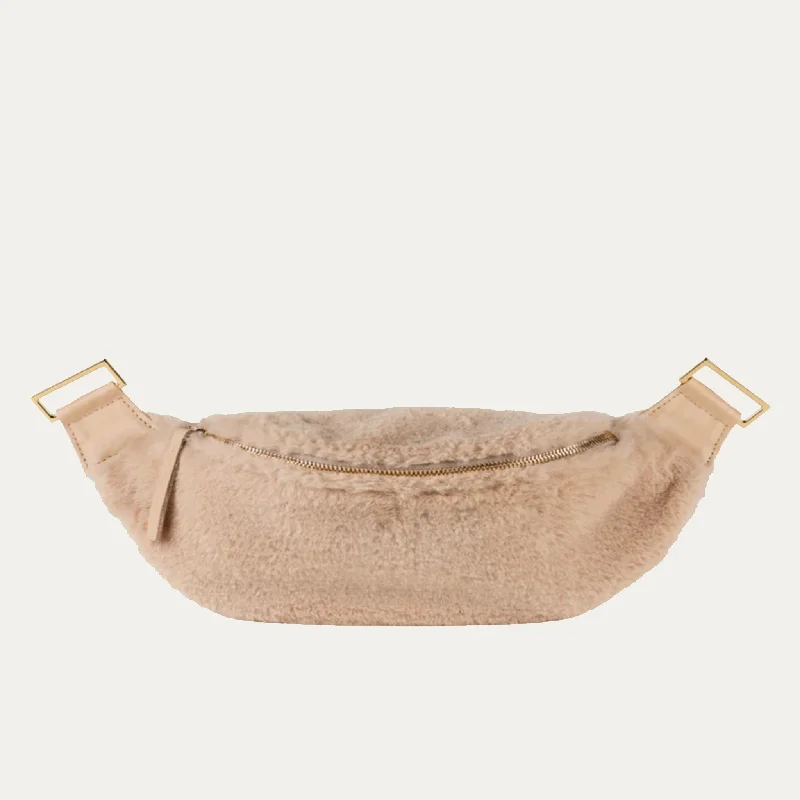 Genuine Shearling Fanny Pack + Crossbody Bag | Tan + Gold Hardware