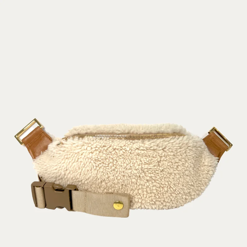 Genuine Shearling Fanny Pack + Crossbody Bag | Bone + Gold Hardware