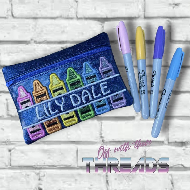 DIGITAL DOWNLOAD Applique Crayon Zipper Bag Lined and Unlined