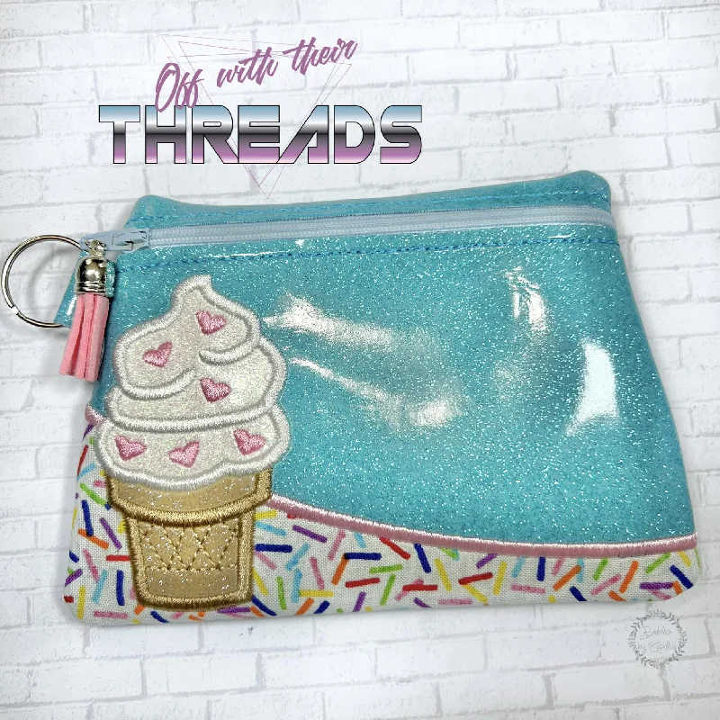 DIGITAL DOWNLOAD Applique Ice Cream Clutch Applique Zipper Bag Lined and Unlined