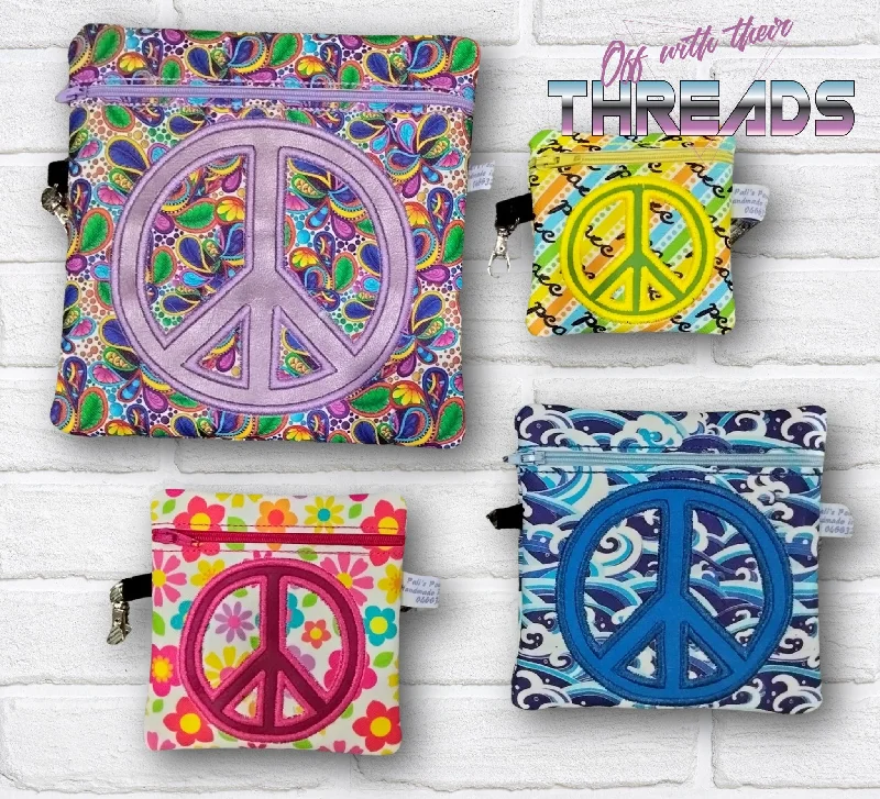 DIGITAL DOWNLOAD Applique Peace Zipper Bag Set 5 SIZES INCLUDED