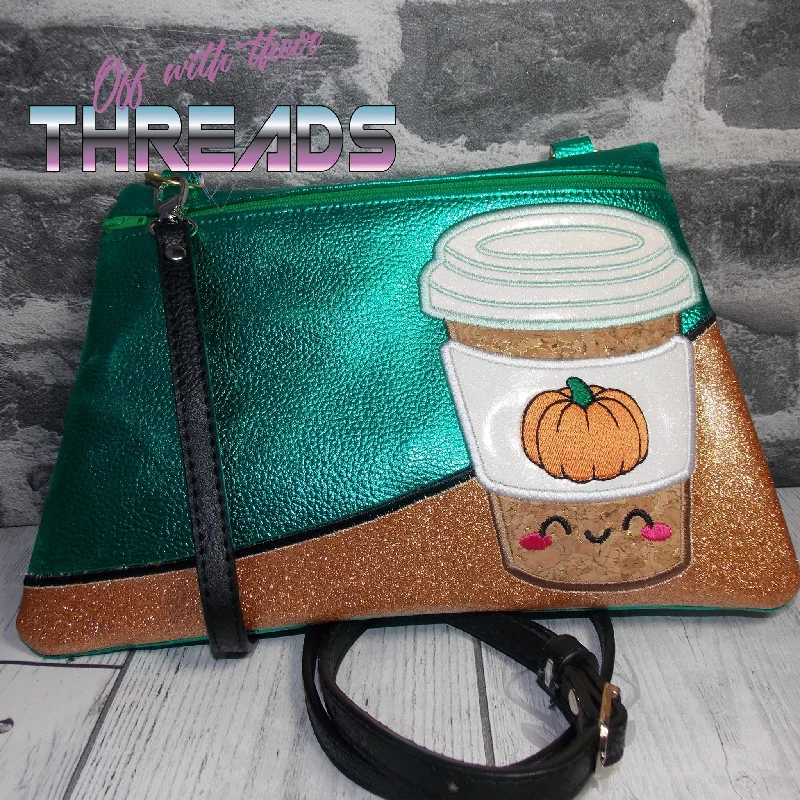 DIGITAL DOWNLOAD Applique Pumpkin Spice Coffee Clutch Zipper Bag Lined and Unlined