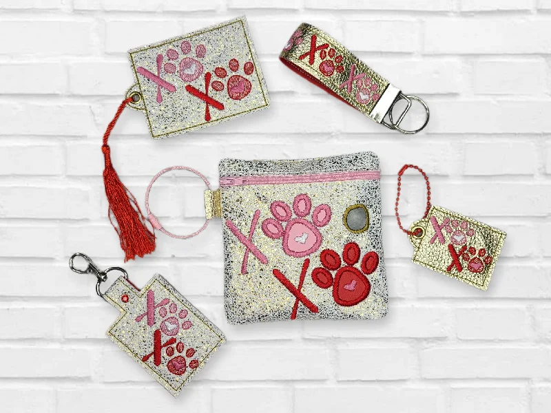 DIGITAL DOWNLOAD XOXO Paw Print BUNDLE Poo Bag Snap Tab Key Fob Charm Bookmark