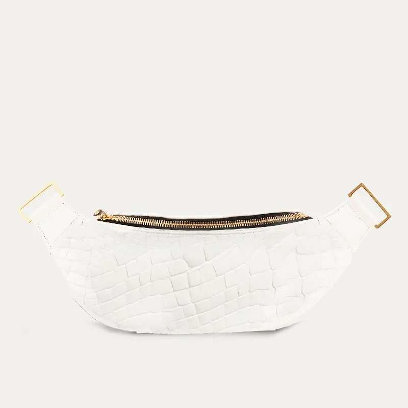 Fanny Pack + Crossbody Bag | White Croc Patent Leather + Gold Hardware