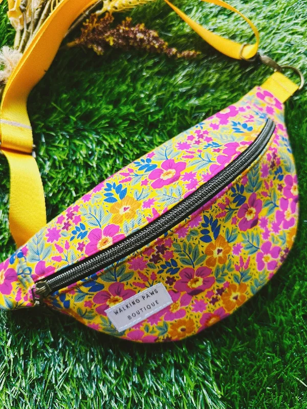 floral yellow and orange fanny pack, crossbody fanny pack, boho floral canvas bag