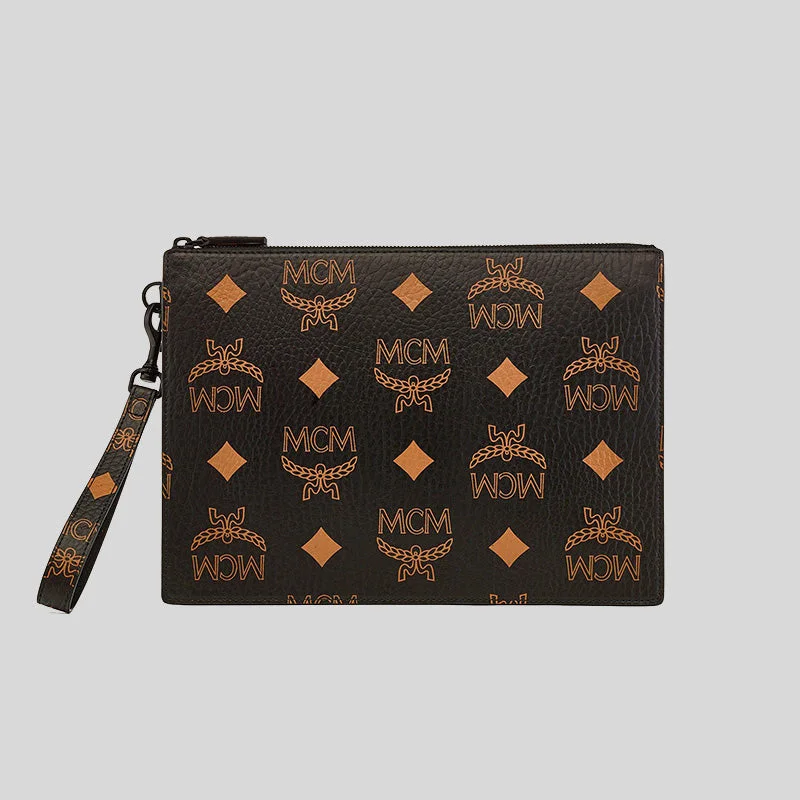 MCM Aren Wristlet Zip Pouch in Maxi Visetos Black MXZDATA01BK001