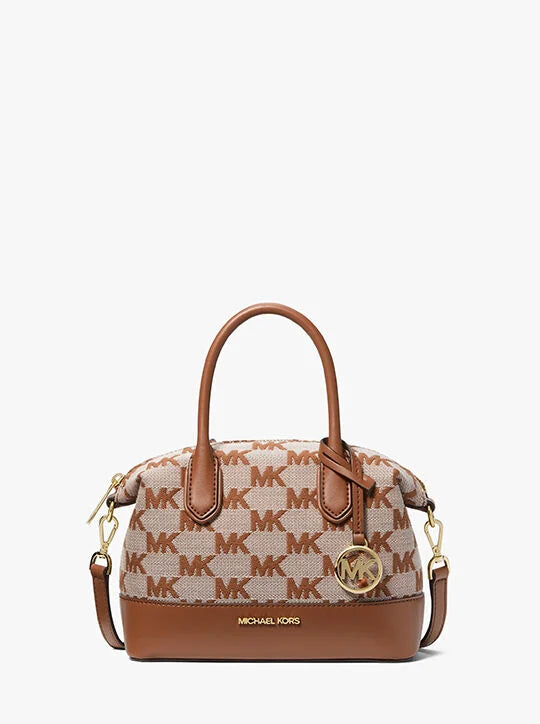 Michael Kors Hyde Small Logo Jacquard Satchel In Luggage Multi