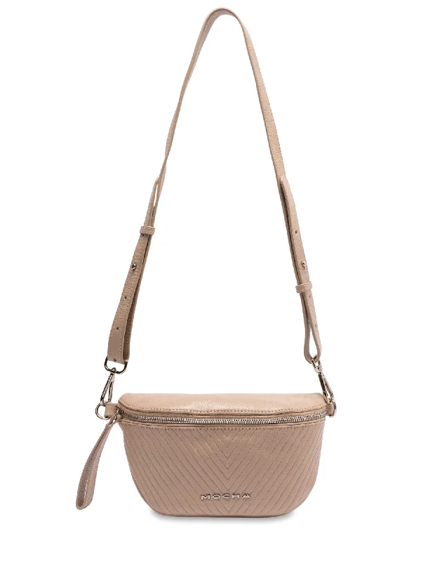 Mocha Chevron Leather Bum Bag- Beige