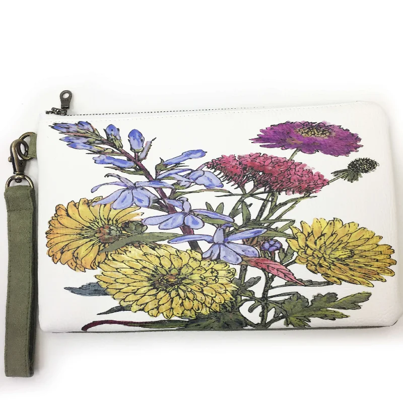 Mum Floral Wristlet - vegan leather/suede