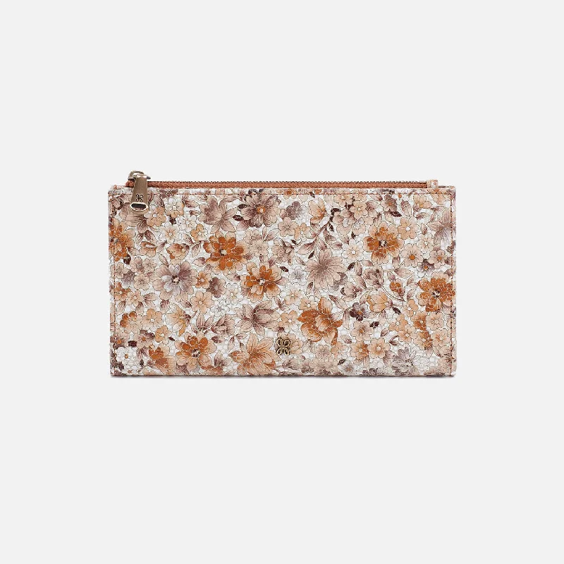 Jill Large Bifold Wallet In Printed Leather - Sepia Bloom