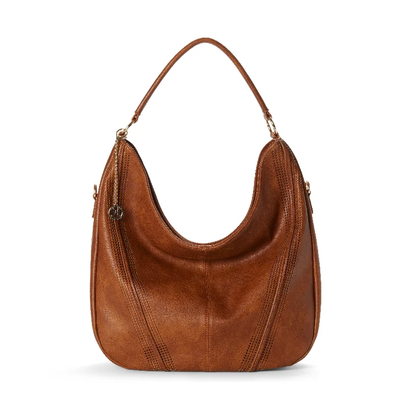 SAVANNAH Perforated Vegan Hobo Bag in Cognac