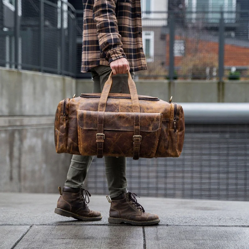 21-Inch Leather Duffel Bag – U-Zip Holdall for Travel, Gym, Sports, and Weekend Getaways