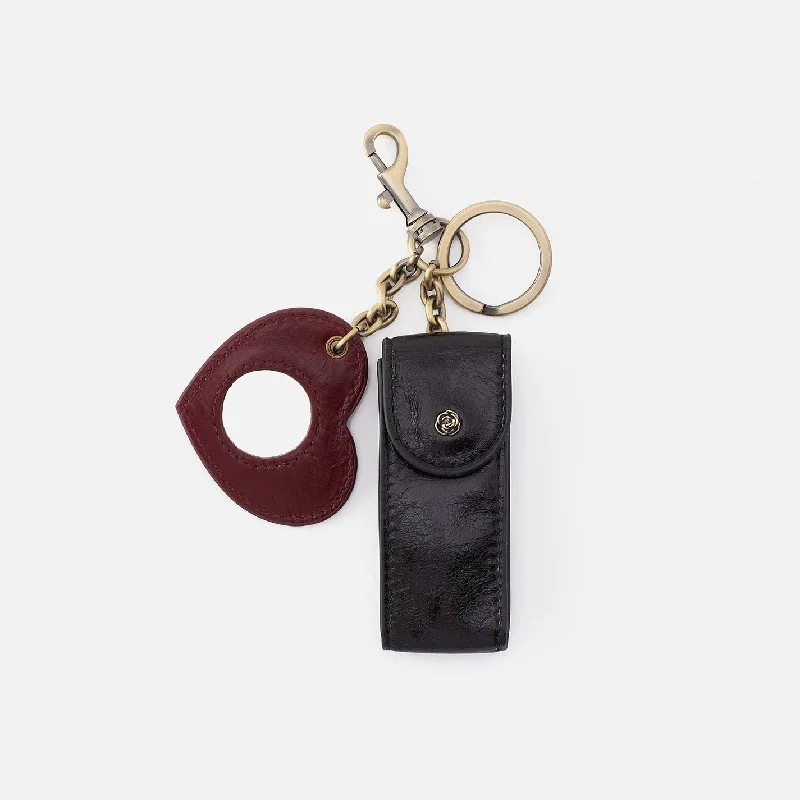 Lipstick Keychain In Polished Leather - Black