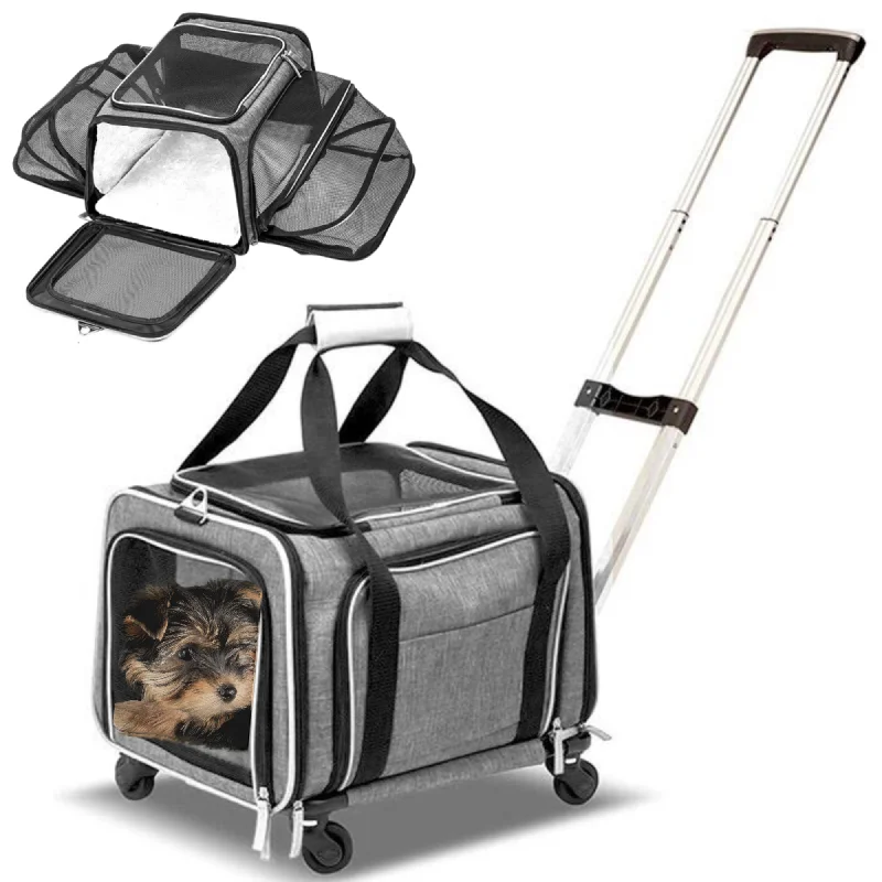 Ruff Life 101 Airline Approved Expandable Premium Pet Carrier on Wheels- Two Sided Expandable Rolling Carrier- Designed for Dogs & Cats- Extra Spacious Soft Lined Carrier!