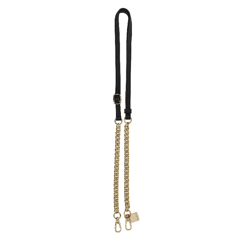 Saben Feature Strap Chain Gold Curb + Black Leather