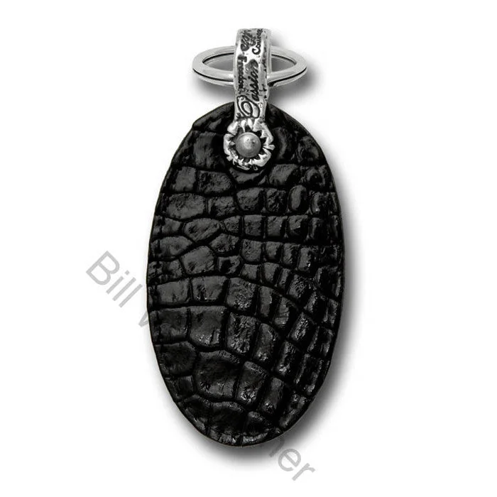 Shiny Alligator Leather Oval Shaped Key Chain