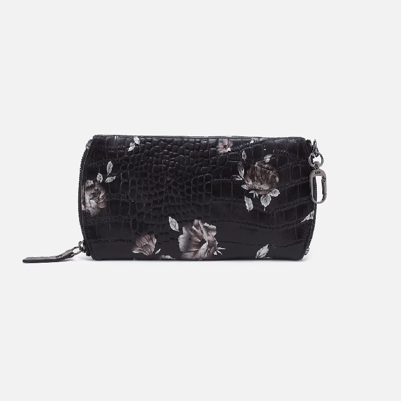 Spark Double Eyeglass Case In Printed Leather - Rose Croco Print