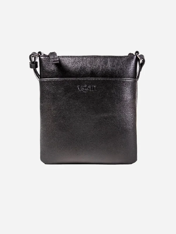 Top Zip Vegan Leather Cross Body Bag | Black